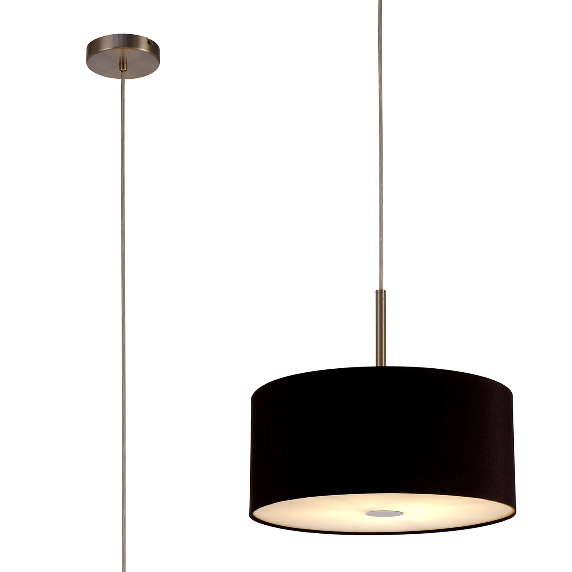 Baymont 40cm Pendant 1 Light Satin Nickel, Midnight Black/Green Olive, Frosted Diffuser DK0299  Deco Baymont SN BL/GR